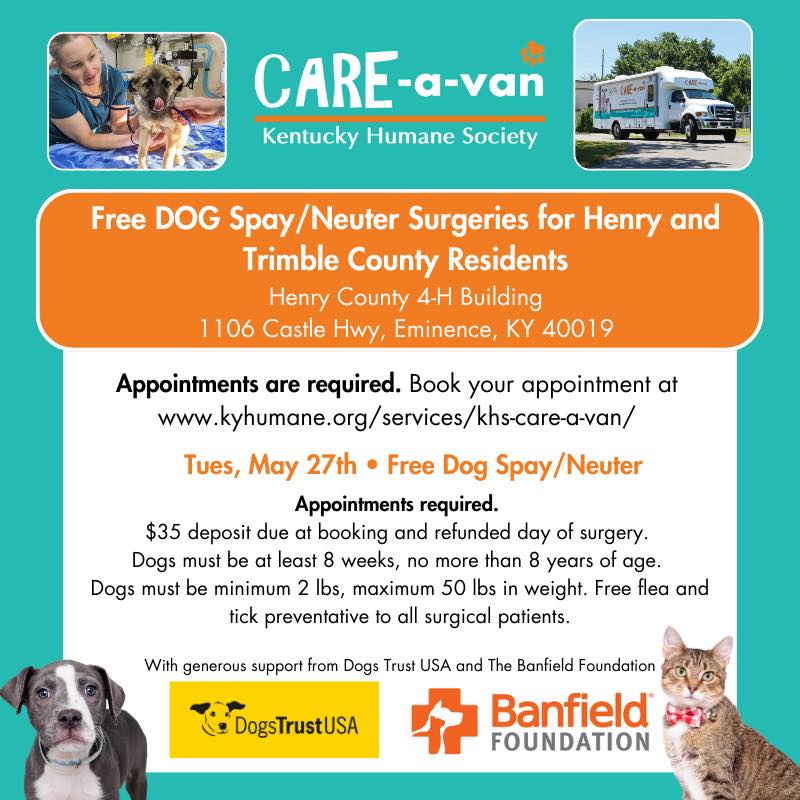 Care-a-Van Free Dog Spay / Neuter for Henry and Trimble County Ky